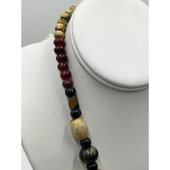 Vintage Bakelite Style Statement
Necklace Tribal Beaded 20"
Burgundy Gold Black - Picture 12 of 16